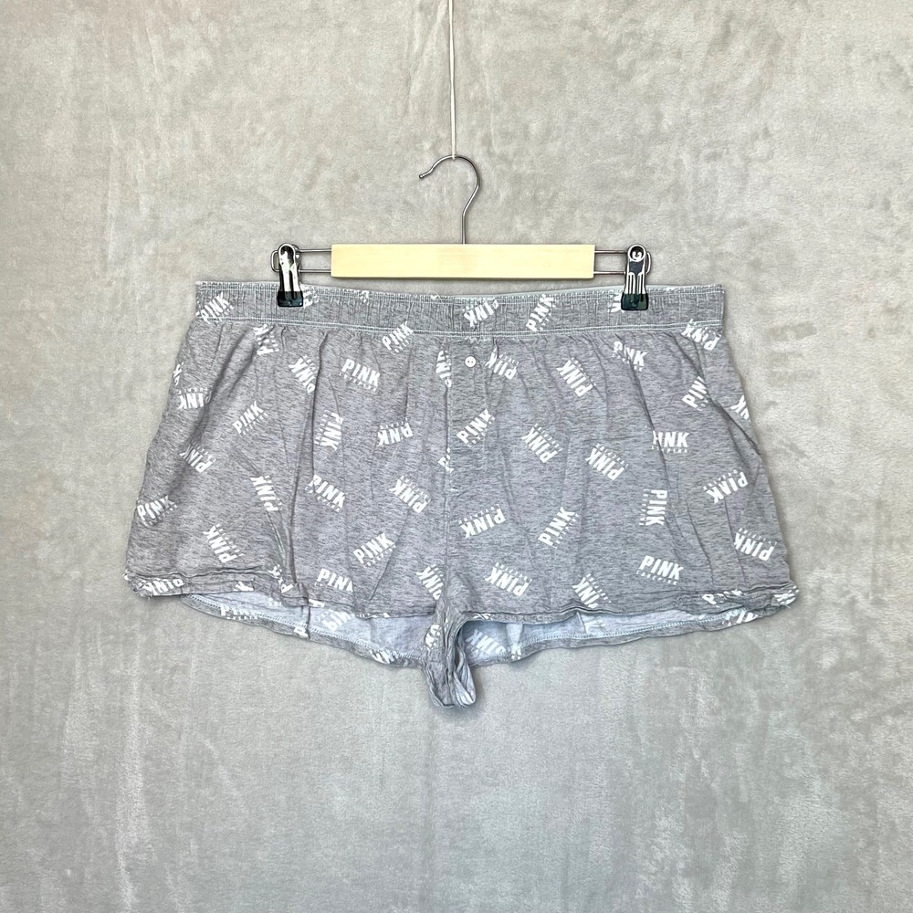 PINK Victoria's‎ Secret XL Sleep Shorts Gray Logo Boxer Y2K Loungewear Coquette